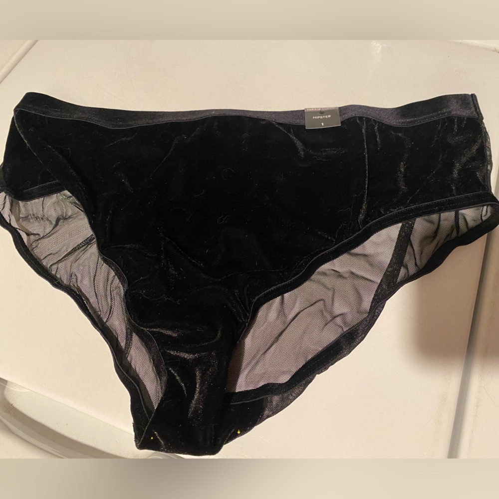 🌹🌹❤️BRAND NEW TORRID BLACK VELVET & MESH HIPSTER SEXY PANTIES FANCY REAR SZ 1